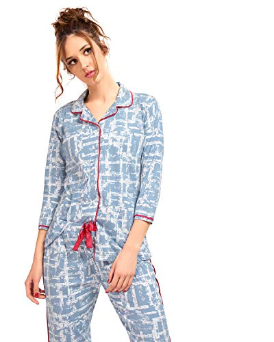 Image of LOTIK Women's Cotton Geomatric Printed Shirt & Payjama Nightsuit Set