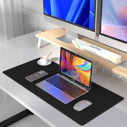 Mouse Pad Desk Protector Mat, Large PU Leather Office Desk Mat, Non-slip Desk Pad for Keyboard and Mouse, Waterproof Desk Blotter Pad for Writing, Wide & Smooth Laptop Desk Pads, Black (17’’X36’’) - Thumbnail 5