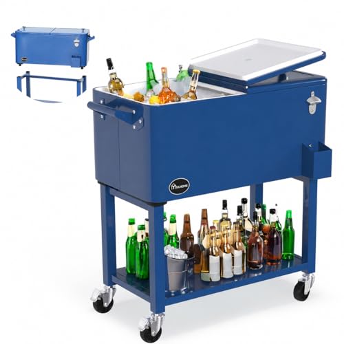 Image of YITAHOME 80 Quart Rolling Cooler Cart with Bottle Opener Drainage, Portable Wicker Patio Cooler Rolling on Wheels, Outdoor Beverage Cart Rolling Drink Cooler for Patio Pool Deck Party Cookouts