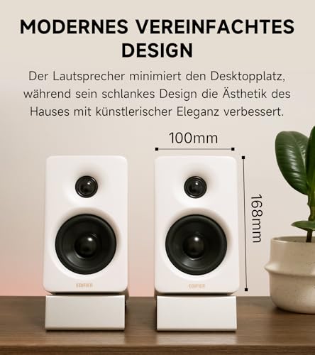 Edifier M60 Multimedia-Lautsprecher Bluetooth 5.3, 66W RMS, Hi-Res Audio & Hi-Res Wireless Audio, LDAC, 3\ Mittelbass & 1\ Hochtöner, USB-C & Aux-Eingänge, Kompakter Desktop Lautsprecher - Weiß