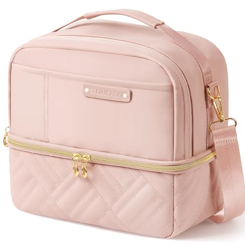 Hihealer Borsa termica per il pranzo a 2 ripiani, da donna, in elegante pelle vegana, grande borsa termica a tenuta stagna, con tracolla regolabile rimovibile, per lavoro, picnic, regali di Natale per