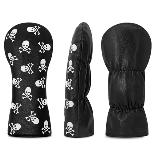 Golf Head Cover Golf Club Black Little Skull Golf Covers PU Headcovers Set Fits Driver Fairway Hybrid Woods Iron Wedge Headcover - Image 4