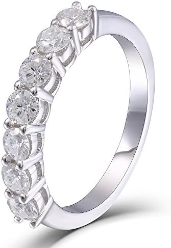 TransGems 0.7 CTW Moissanite Lab Created Diamond Half Eternity Wedding Band 925 Sterling Silver for Women (6)