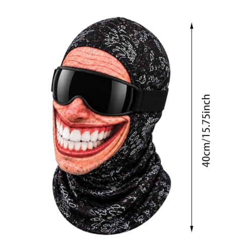 Winter Balaclava Funny 3D Printed Face Ski Mask Elastic Neck Gaiter, Black - image 8