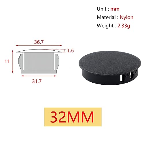 Qrity 10 PCS Plastic Button Plugs, 32mm Round Drill Hole Cover Caps, Snap on Type, Furniture Hole Caps, Black - Image 2