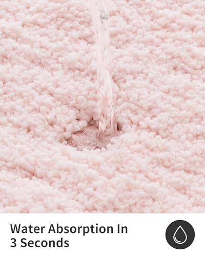 ILANGO Pink Bathroom Rugs 24" × 17" Non Slip & Super Absorbent Extra Thick Soft, Washable Bath Mat for Floor, Non Shedding Microfiber Plush Holiday Bath Rug with Rubber for Shower Sink