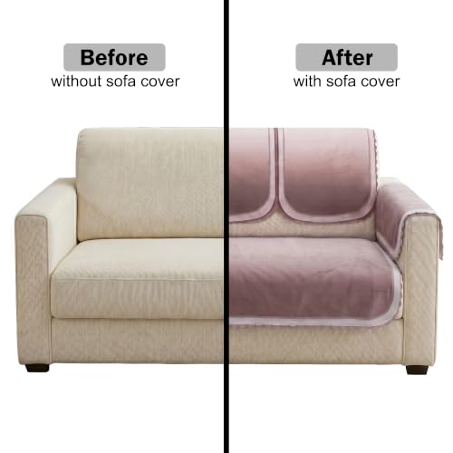 Image of Story@Home Sofa Velvet Cover 3 Seater Fully Covered (152x178cm) with Free Armrest Covers |Anti Slip Sofa Mat 3 Seater for L Shape Sofa Cover - Ombre Dusty Coral Palette