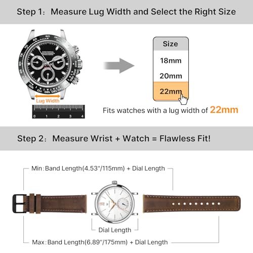 Image of Fullmosa 2 Pack 22mm Leather Watch Bands Quick Release Watch Strap for Men Women, Soft Replacement Strap Wristband with Stainless Steel Buckle,22mm Saddle Brown&Black /Black&Black