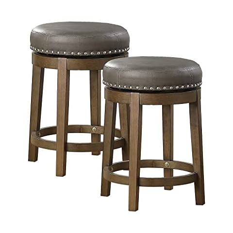 Lexicon Kenmare Set of 2 Round Kitchen Swivel Counter Stool, 25-Inch Height, Gray Cover