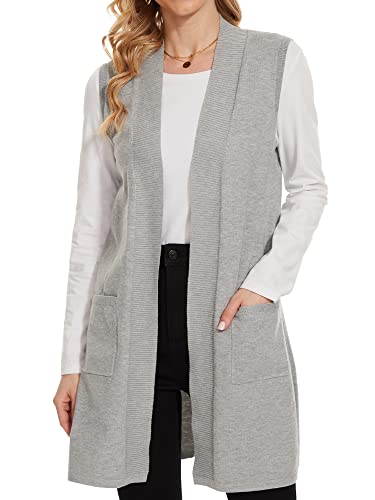 Beautiful Nomad Sleeveless Cardigans for Women Long Sweater Vest Jacket Ribbed Outerwear Coat with Pockets