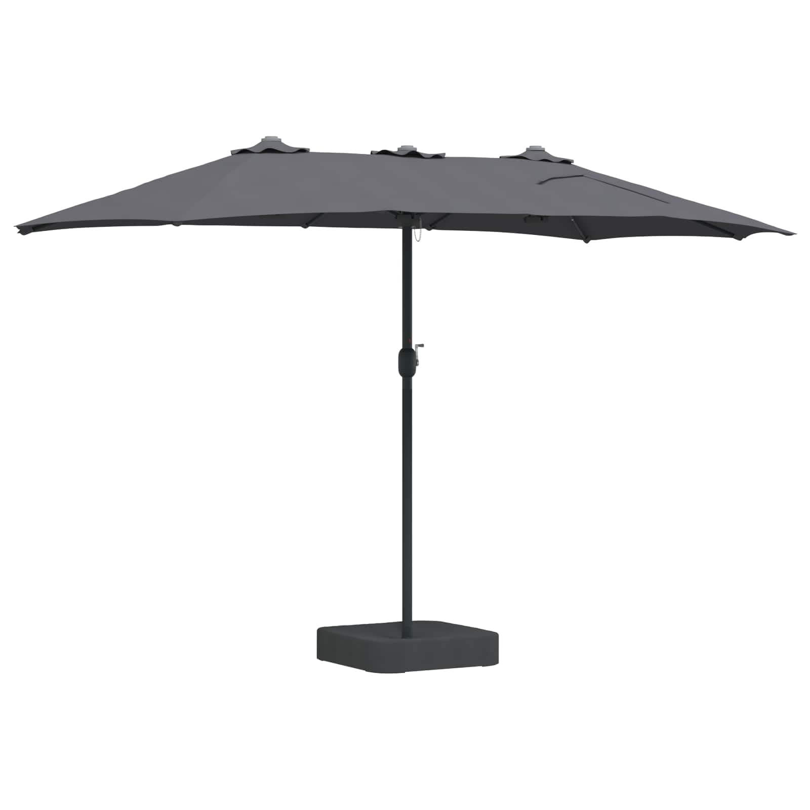 Sombrilla de jardín antracita 385 x 209 x 244 cm, poliéster resistente a los rayos UV, plegable con manivela, iluminación LED solar para terraza, balcón y jardín