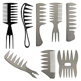 8 Piece Professional Barber Combs Set for Men | Create Quiff, Pompadour, Slicked Back, Faux Hawk, Undercut Styles | Anti-Static Wide Tooth Comb Kit for All Hair Types