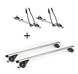 PERFEKT ABGESTIMMT - Das Set besteht aus zwei Dach-Fahrradhaltern zum Transport von zwei Fahrrädern, sowie einem Dach/Relingträger passend für Ihr Fahrzeug.