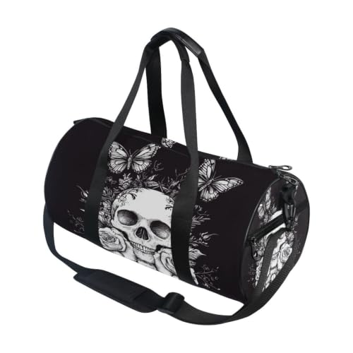 Bolsa de gimnasio ligera con estampado gótico de calavera y rosas para deporte y viaje