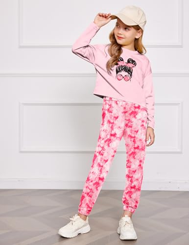 Image of Arshiner Girls 2 Piece Outfits Kids Tie Dye Sweatsuits Set Long Sleeve Shirt and Pants Set Size 5-14 Y