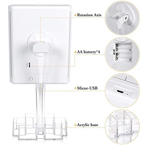 Proyankiot Makeup Mirror Vanity Mirror With Lights,Trifold Lighted Vanity Mirror With 38 Led Lights And Storage 3X/2X/1X Magnification, Touch Screen Switch, 90 Degree Rotation,White #TOP5