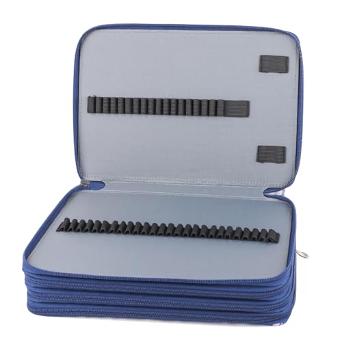 Image of Vomgomfom 200 Slots Pencil Case 4-Layer PU Leather, Handle, Blue Rose