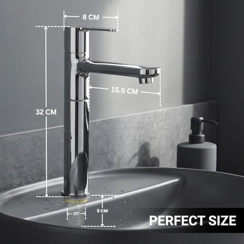Image of GLOXY Premium Brass 30CM (12INCH) High Neck Chrome Finished Long Pillar Tap with Lotus Lever Combo Pack of 3 - Deck Mount Long Neck Faucet for Wash Basin & Kitchen Sinks - 10 Years Warranty