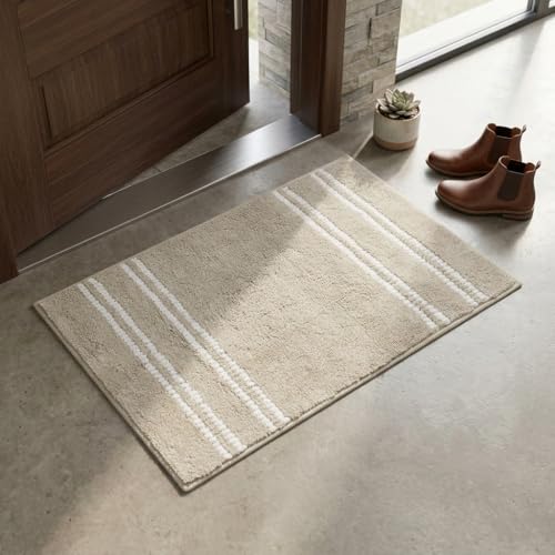 Image of DecorTwist Mosaic Super Soft Microfibre Bath Mat | 2000 GSM Anti-Skid, Quick Dry & Water Absorbent | Non-Slip Mat for Bathroom, Bedroom & Kitchen Floor | 60x40 cm | Style 1 Beige| Pack of 1