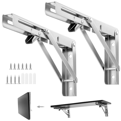 QWORK® 2 Piezas 250mm Escuadras Abatibles - para Mesa Plegable de Pared y Estante de Pared, Capacidad de Carga 150kg