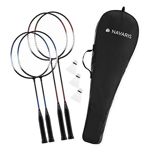 Navaris Badminton Set inkl Federbälle - Federball Spiel-Set mit extra Kinder Badmintonschläger - Federballset mit Tragetasche - in Rot und Blau