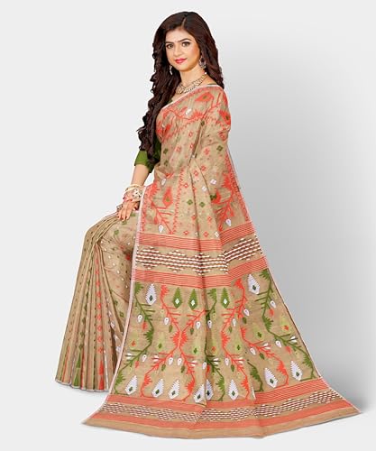Image of Mayabi Women's Dhakai Jamdani Cotton Silk Saree Traditional Bengali Tant Korat Work, Without Blouse Piece