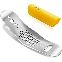 Garlic Press Rocker & Silicone Peeler, Stainless Steel Garlic Mincer, Herb Stripper & Leaf Zipper