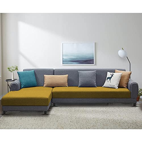 Image of Kraven LHS 6 Seater L Shape Sofa Set for Living Room (Yellow Grey Fabric)