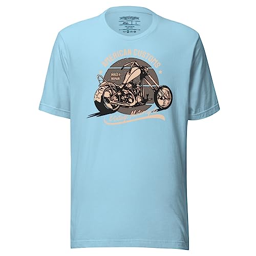 American Customs Vintage Motorcycle Unisex Graphic T-Shirt Ocean Blue