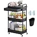 Wuciray Beauty Trolley on Wheels 3 Tier Storage Trolley with Drawer Plastic Beauty Trolleys Rolling Utility Cart for Home Kitchen Bathroom Laundry Office Black Storage Trolleys on Wheels Utility Cart