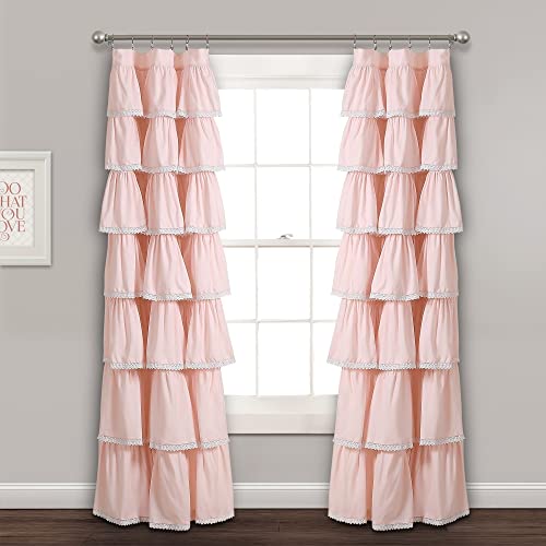 Lush Decor Lace Ruffle Light Filtering Window Curtain Panel Single 52" W x 84" L Blush -Ruffle Curtains for Bedroom or Nursery - Coquette Curtains by Lush Decor - Used condition - US$18.77