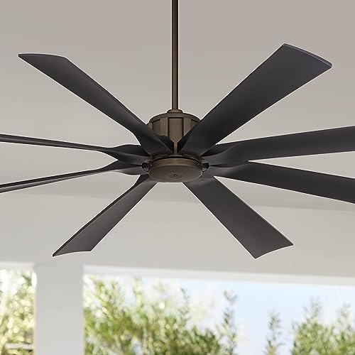 Possini Euro Design 70 Defender Modern Industrial Indoor Outdoor Ceiling Fan with Remote Control Oil Rubbed Bronze Hand-Painted Damp Rated for Patio Exterior House Porch Gazebo Garage Barn Roof