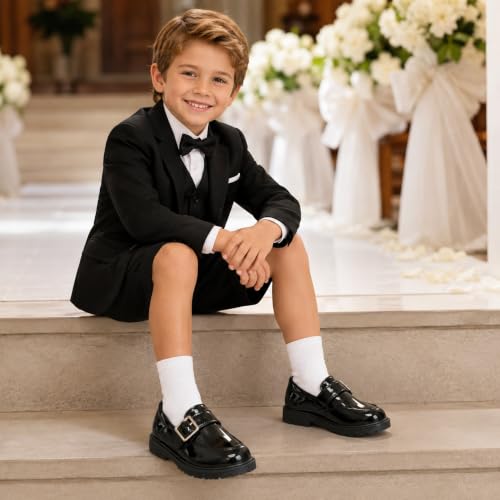 Image of KIDSUN Toddler Dress Shoes Boys Girls Oxford Shoes Kids Wedding Church Dress Shoes PU Leather Lace Up School Uniform Loafer Flats(Toddler /Kids)
