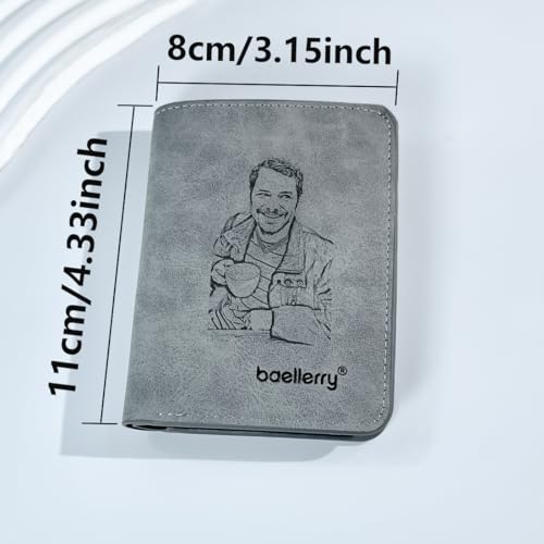 Personalized PU Leather Wallet for Men, Custom with Picture - Ideal Gift for Dad, Boyfriend, Husband (grey - with photo)4