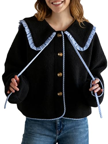 Amazon.com: CUFEZN Womens Fuzzy Fleece Jacket Peter Pan Collar