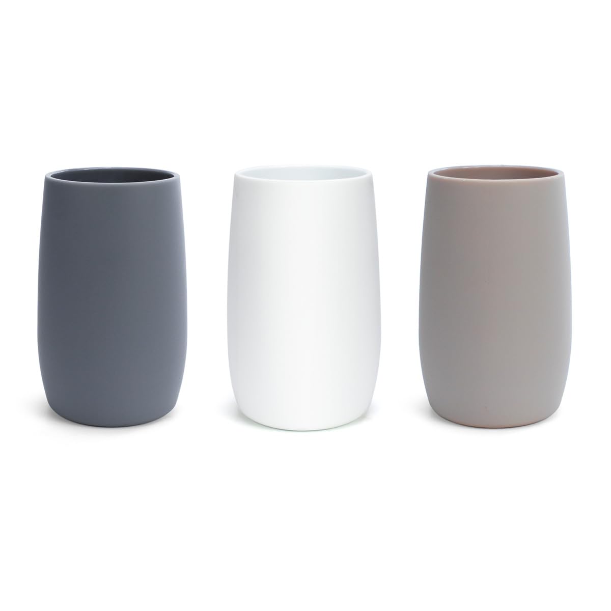 Vaso baño para Cepillo Dientes | Serie Glaciar | ABS | Blanco, Gris y Beige Mate | para baño o Cocina | 7.5 cm ∅ x 11.5 cm Alto (Beige)