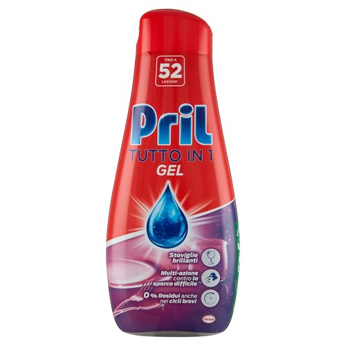 Pril Gel All in One Sciogli Grasso Detersivo Lavastoviglie Liquido Multi-Azione Sporco Difficile, Confezione da 52 lavaggi