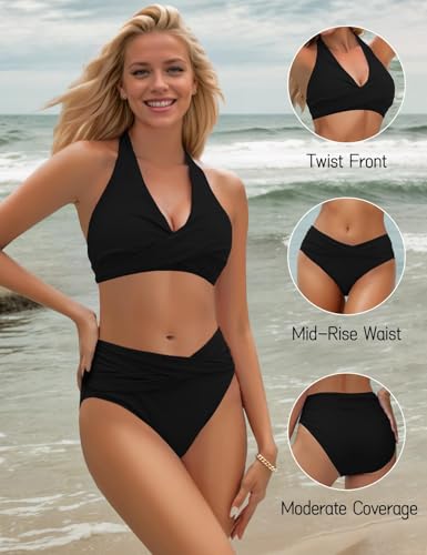 Image of Sopliagon Women's Bikini Sets Twist Front Two Piece Swimsuit Halter Bathing Suit