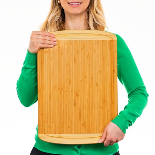 GREENER CHEF 18 Inch Extra Large Bamboo Cutting Board with Lifetime Replacements - Wood XL Cutting Boards for Kitchen - Organic Wooden Butcher Block and Chopping Board for Meat and Vegetables