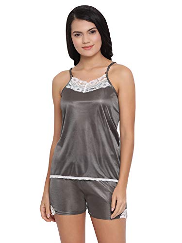 Image of Clovia - Women's Satin Plain /Solid Top and Shorts Pajama Set Pack of 1