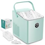 FOHERE Maquina de Hielo 14KG, Maquina de Hacer Hielo, 5-8 Minutos Fabricación de Hielo, Autolimpiable, Maquina de Cubitos de Hielo Domestica, 2 Tamaños de Hielo (Verde)