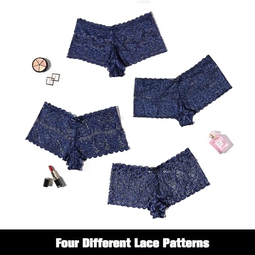 Image of Avidlove Women's Underwear Lace Boyshort Panties High Waist Cheeky Panty | Floral Lace, Cute Small Bow, V-Waist Design, Sexy Underwear for Women, Lightweight, Soft, Stretch, Breathable, Comfortable