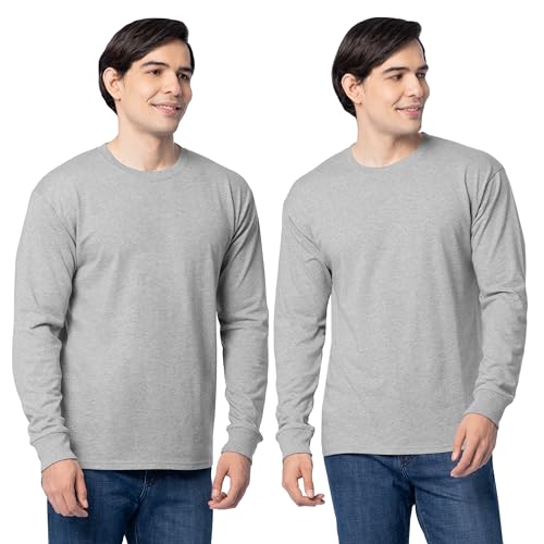 Fruit of the Loom Men's Eversoft Cotton T Shirts, Breathable & Moisture Wicking with Odor Control, Sizes S-4X, Long Sleeve-Grey Heather