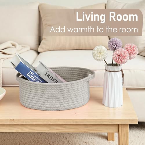JMvicyroam Woven Basket,Small Rope Storage Bin with Handles & Ribbon Bag, Organizer for Shelves Closets,Gift Basket Empty for Birthday,Books,Dog Toys, Grey by JMvicyroam - Image 7
