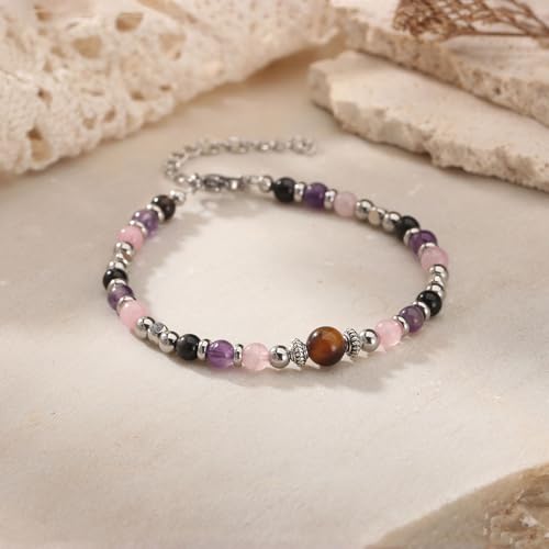 Image of Triple Threat Protection Anxiety Relief Gifts for Women,Natural Healing Crystal Bracelet Evil Eye Jewelry for Her Friends