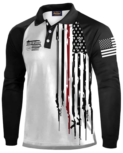Mainfini Men's Long Sleeve 1776 Golf Shirt USA Flag Graphic Button Polo Shirt (S-3XL)