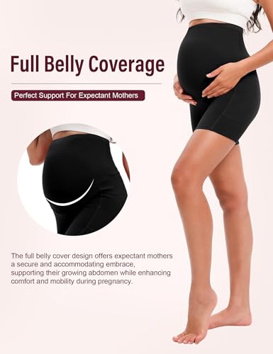 4 Pack Women's Maternity Shorts with Pockets Over The Belly Yoga Biker Pregnancy Workout Running Active Shorts3