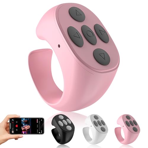 Fingertip Wireless Bluetooth Remote Control, Scrolling Ring Bluetooth Page Turner for Cooking, Yoga, or Running, for Short Video Music, Compatible with iPhone & Android, Pink