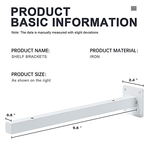 Heavy Duty Shelf Brackets, 10" Industrial Metal Floating Wall Shelf Support, Great For Diy Living Room Bedroom Bathroom Kitchen Book Ledge Various Surfaces, 4 Pack(White). #TOP2