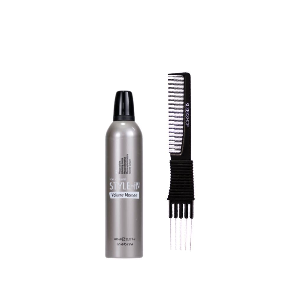 kuss Inebrya Ice Cream Style In Volumize Mousse (13.52 oz) with Teasing Comb Pack of 1, Grey